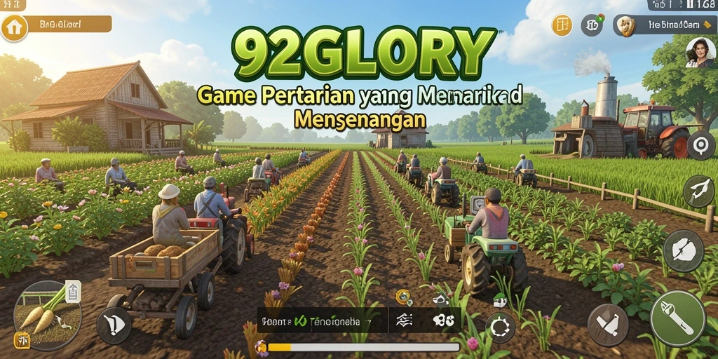 Tangkapan layar gameplay <strong>92GLORY</strong> menampilkan ladang pertanian yang indah dan produktif.