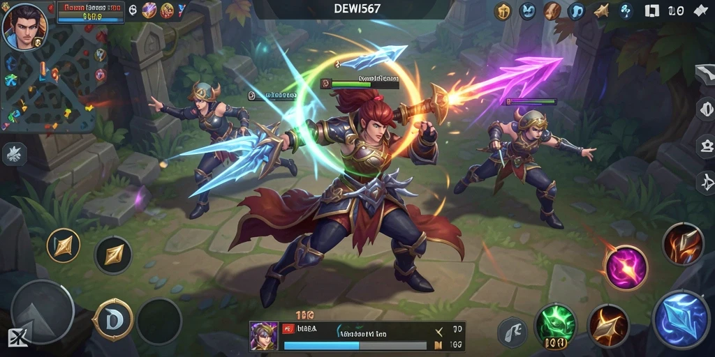Tampilan aksi seru dalam game MOBA DEWI567 dengan pertarungan epik.