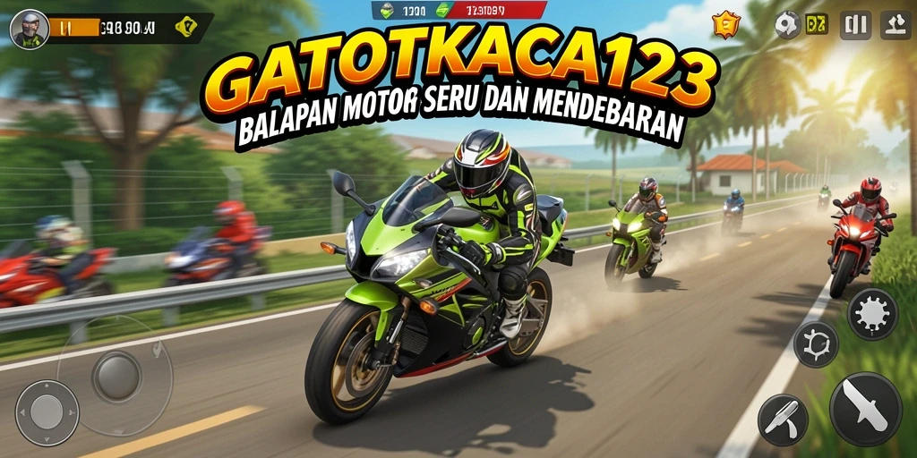 Tampilan intens gameplay GATOTKACA123 saat balapan motor.