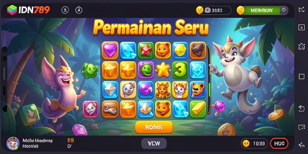 Tampilan gameplay seru dari IDN789, menyajikan aksi Match-3 yang dinamis.