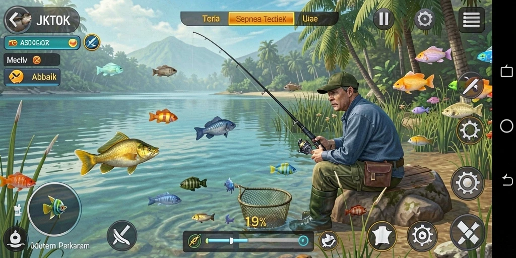 Gameplay JKTOK dengan pengalaman memancing yang mendebarkan.