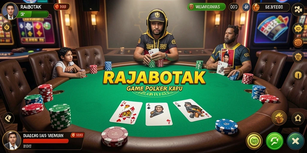Screenshot utama RAJABOTAK menunjukkan pemain sedang asyik bermain poker.