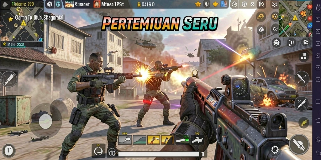 Screenshot dari gameplay V21 yang menunjukkan aksi seru TPS.
