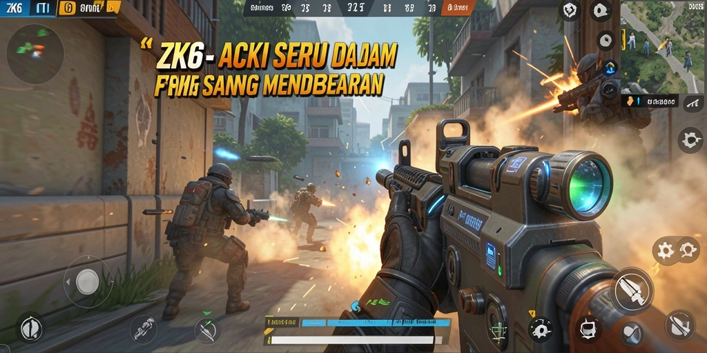 Screenshot gameplay ZK6 menampilkan aksi tembak-menembak yang intens.